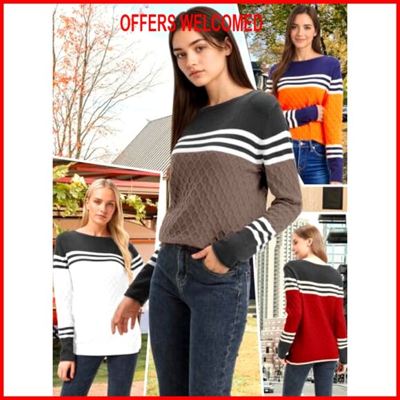 Lightweight Pullover Sweater Long Sleeve Crew Neck Colorblock Design - Picture 5 of 7